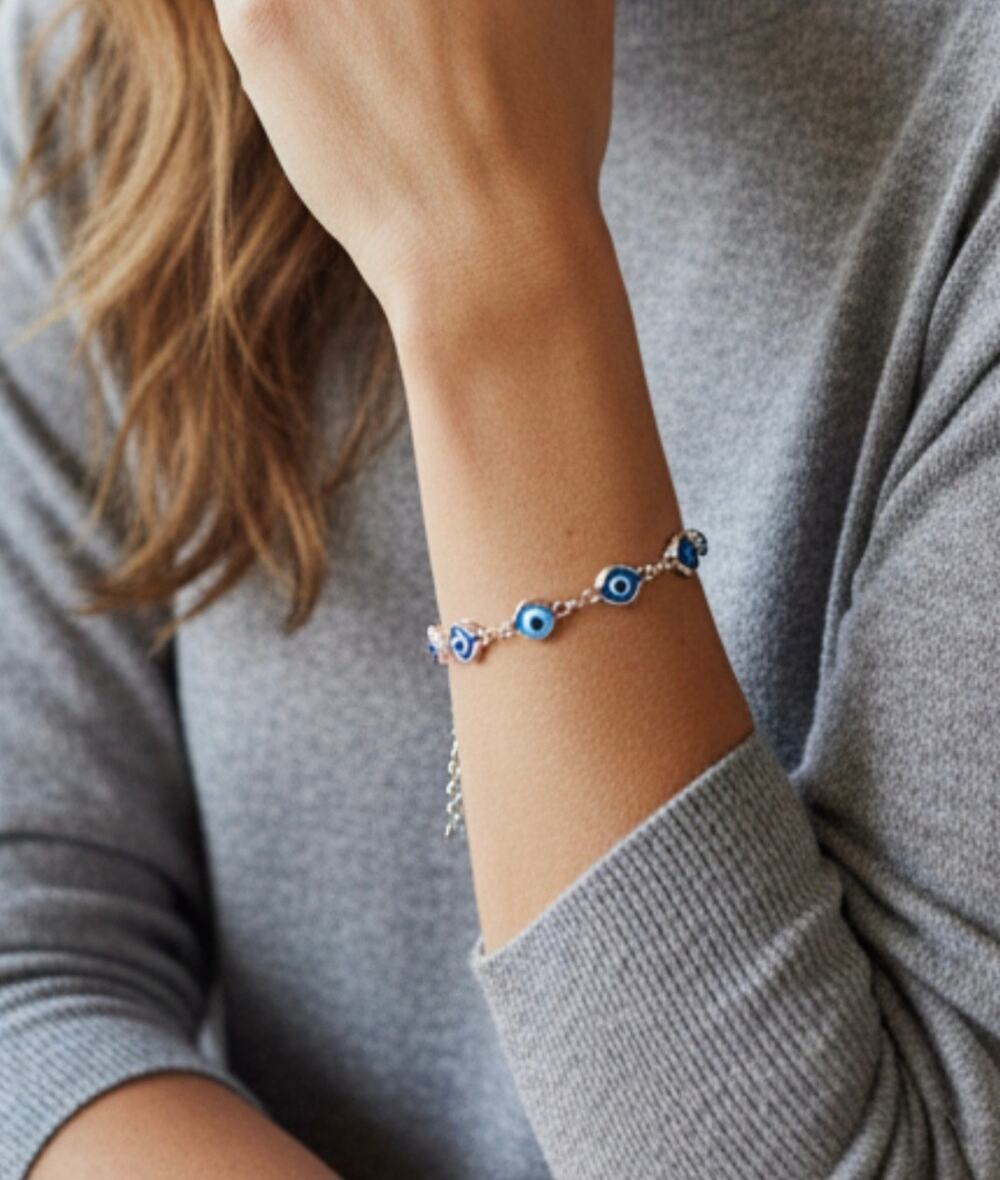 Stainless Steel Gold Blue Evil Eye Bracelet New